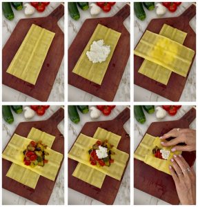 pockets lasagnes aux légumes d'été, courgettes, aubergine, poivron